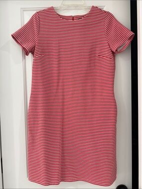Ann Taylor Pink and White Striped Short-Sleeve Shift Dress
